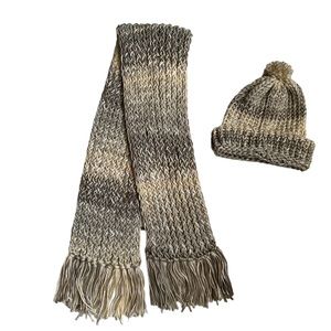 Handmade Crocheted Earth Tone- Colored Knitted Matching Scarf and Beanie Set